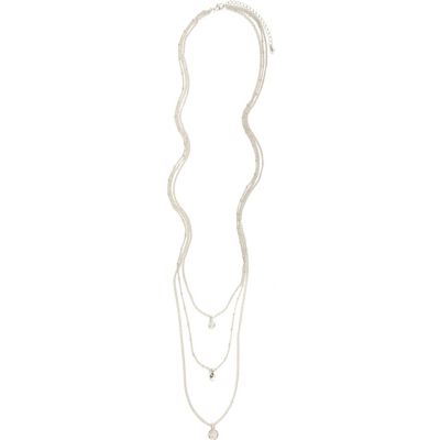 silver tone multi row coin necklace
