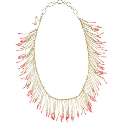 pink bead and tassel necklace