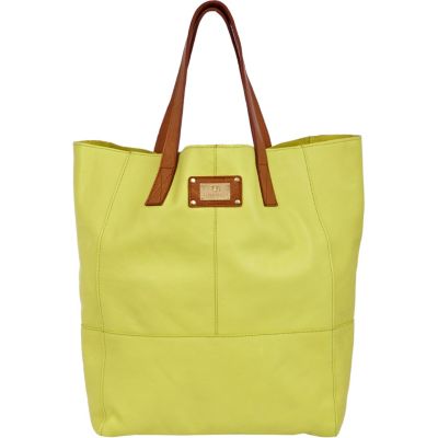 lime large leather tote bag
