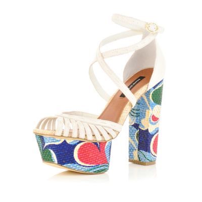 white floral print strappy sandals