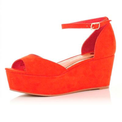 Bright orange wedge sandals - wedges - shoes  boots - women