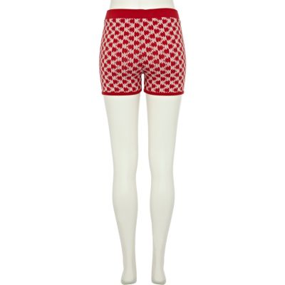 Red print jacquard shorts