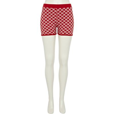 Red print jacquard shorts