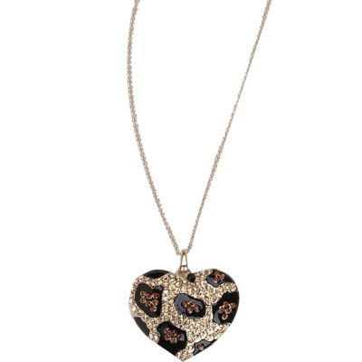 gold tone encrusted leopard heart necklace