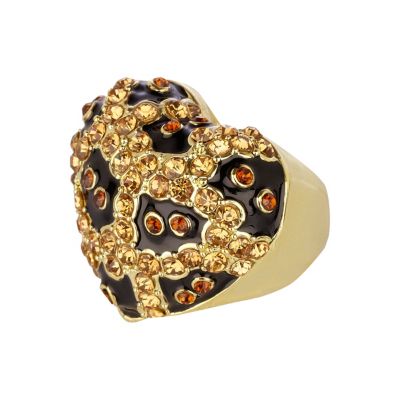 gold tone leopard diamante heart ring