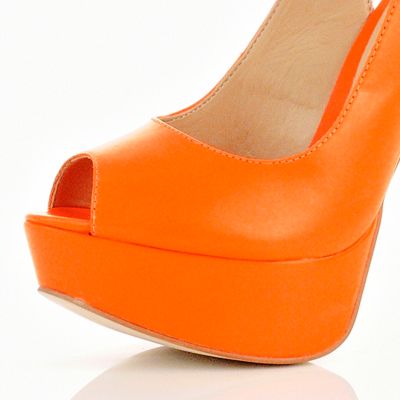 Bright orange peep toe slingback court shoes