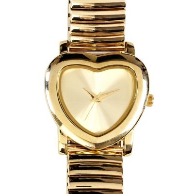 gold tone heart face bracelet watch
