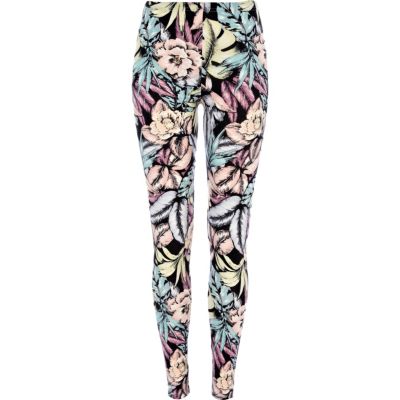 black floral print leggings