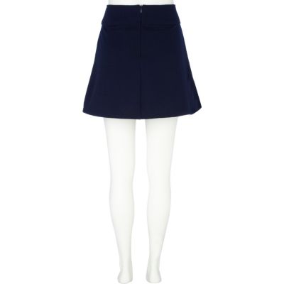 Navy a line textured skirt