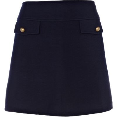 navy a line textured skirt