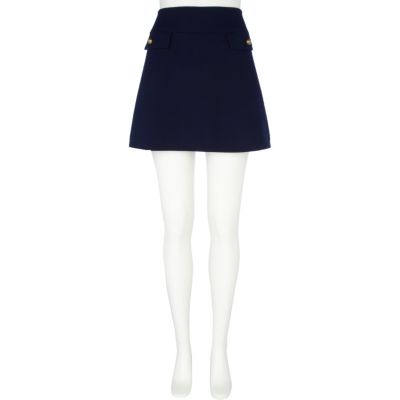 Navy a line textured skirt