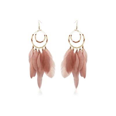 light brown feather disc earrings