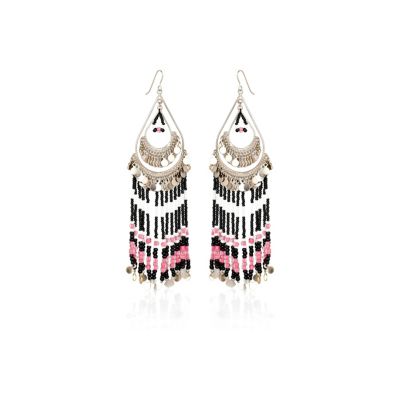black bead and coin chandelier earrings