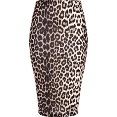 brown leopard print pencil skirt