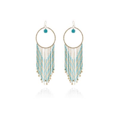 turquoise bead tassel hoop earrings