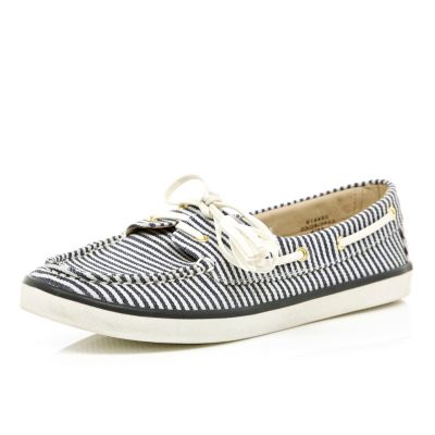 navy stripe lace up boat shoes