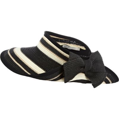 black stripe bow straw headless hat 