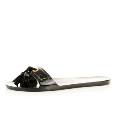 black tassel jelly sandals