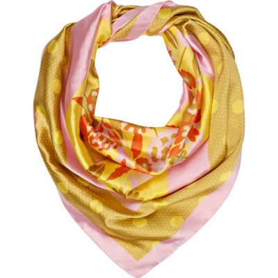 yellow floral print square scarf