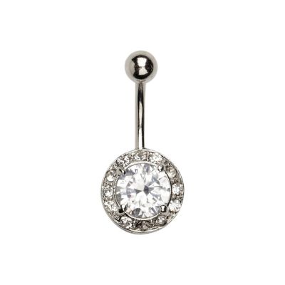 silver tone round diamante belly bar