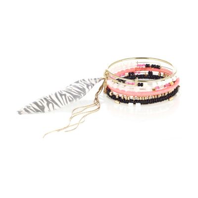black seed bead and feather bracelets 