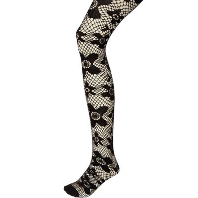 black flower lace tights