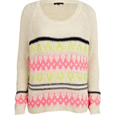 cream fluorescent pattern jumper