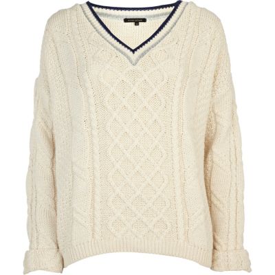 cream v neck cricket jumper