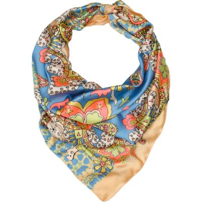 blue print satin scarf
