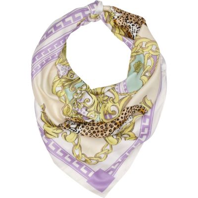 cream leopard and chain print square scarf