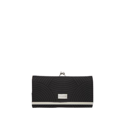 black curve stitch silver trim clip top purse