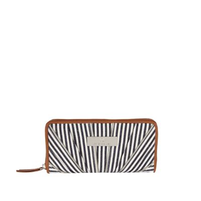 navy stripe zip pleat purse