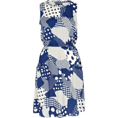 navy print waisted dress