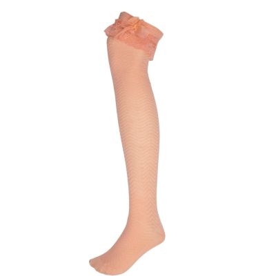 Light pink turn over lace bow socks
