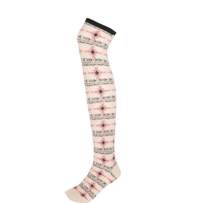 beige aztec print over the knee socks
