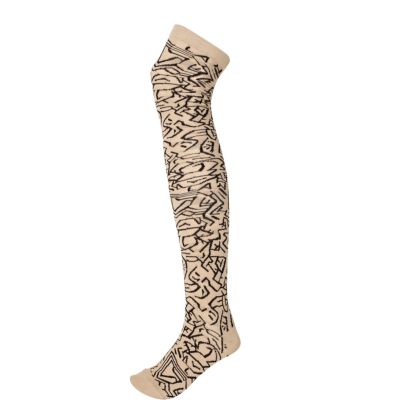 beige tribal print over the knee socks