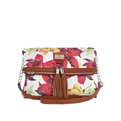 white print tassel front messenger bag
