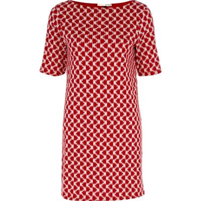 red print shift dress