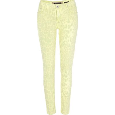 yellow fluorescent animal print super skinny 