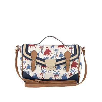 cream elephant print satchel