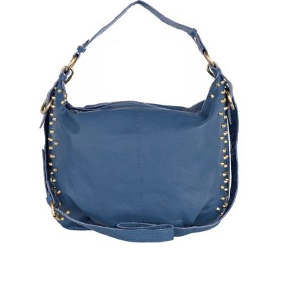 blue side studded leather slouch bag