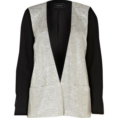 silver contrast sleeve blazer
