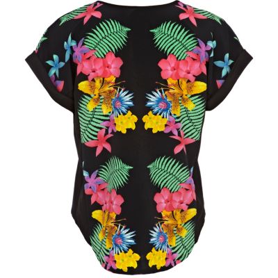 Black tropical print top
