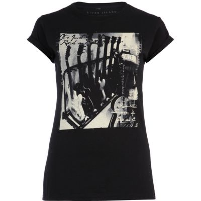 black rock n roll guitar print t-shirt