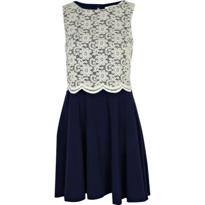 navy lace skater dress