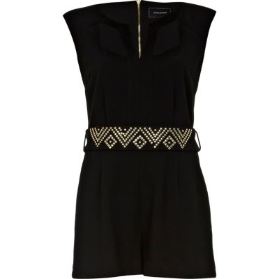 black cut out belted playsuit