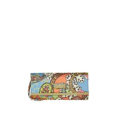 blue placement print clutch