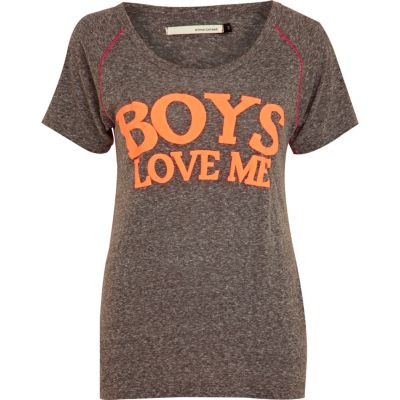 grey boys love me print t-shirt