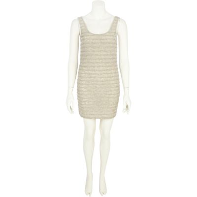 Beige frill bodycon dress