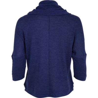 Navy love print cowl neck top